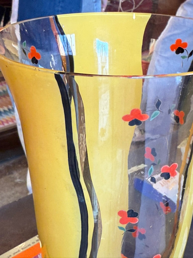 VINTAGE HAND PAINTED GOLD & FLOWERS VASE