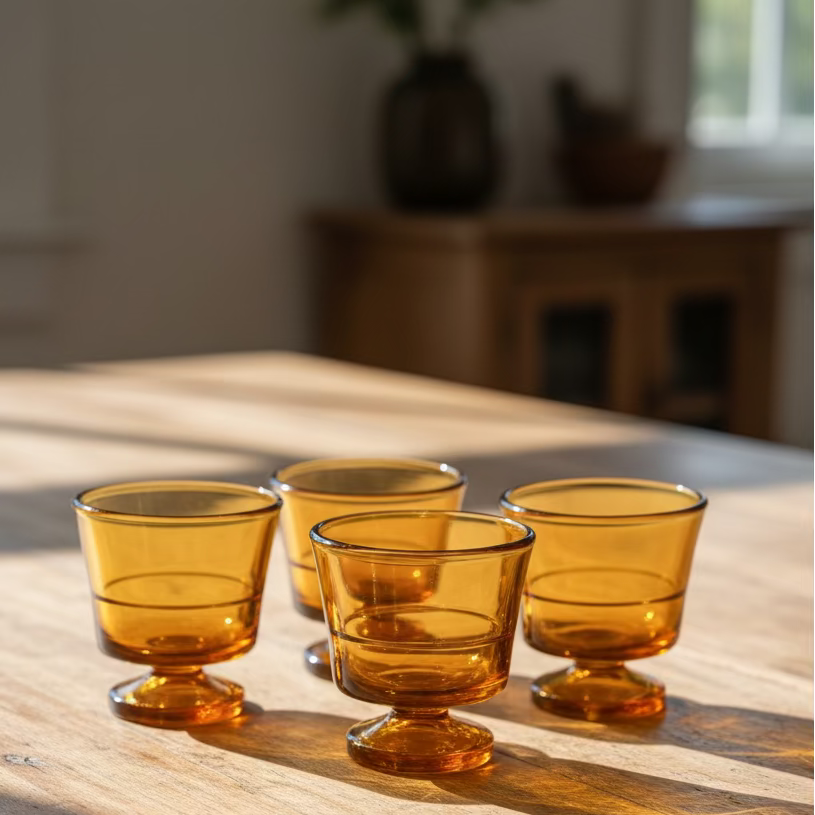 VINTAGE AMBER CUPS SET OF 6