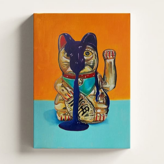 'PURPLE MAZE, A FELINE MAZE ON LINEN' ORIGINAL OIL PAINTING