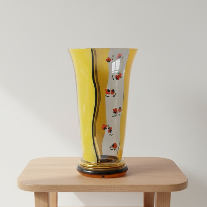 VINTAGE HAND PAINTED GOLD & FLOWERS VASE