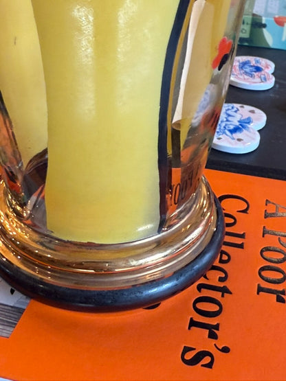 VINTAGE HAND PAINTED GOLD & FLOWERS VASE