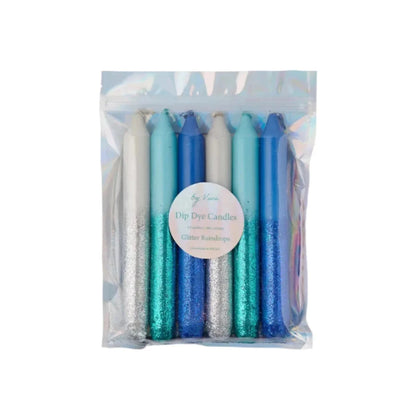 BLUE GLITTER  RAINDROPS CANDLE SET