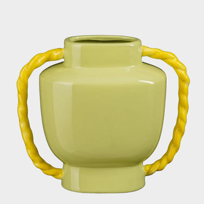 LIGHT GREEN VASE WITH TWISTED HANDLES