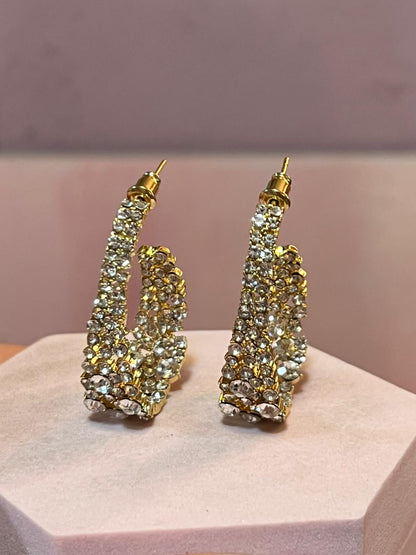 GOLD DROP HOOP EARRINGS WITH CRYSTALS