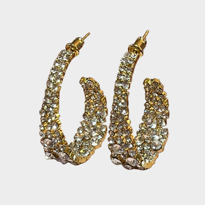 GOLD DROP HOOP EARRINGS WITH CRYSTALS