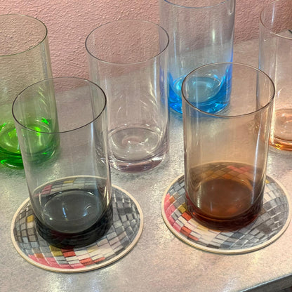 SET OF 6 VINTAGE COLOURFUL GLASSES