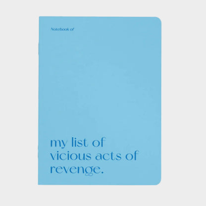 Blue notebook with text on a white background