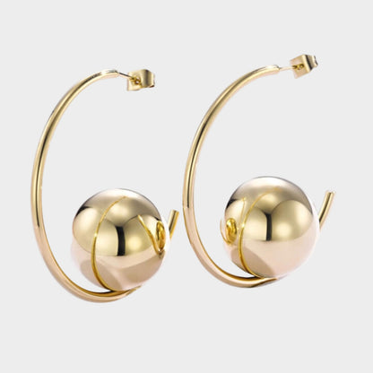 SCULPTURAL SPHERE GOLD HOOP EARINGS
