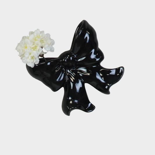 BLACK BOW CERAMIC WALL VASE