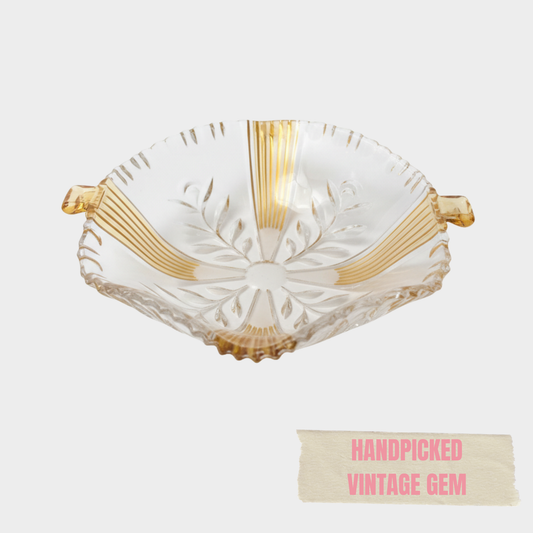 WAVY YELLOW CUT GLASS DISH