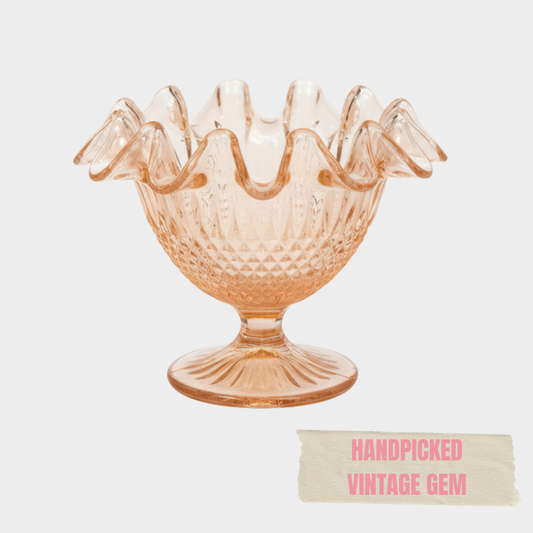 VINTAGE WAVY PINK GLASS DISH