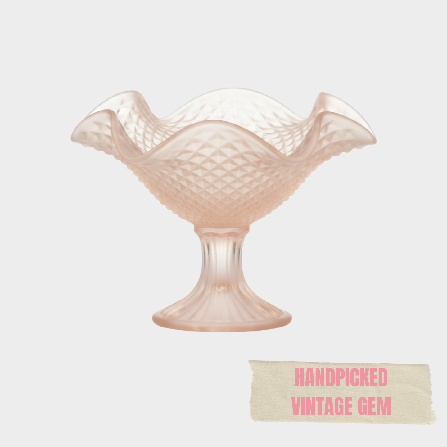 VINTAGE FROSTED PINK GLASS PEDESTAL DISH