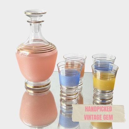 PASTEL VINTAGE GLASS CARAFE & CUP SET