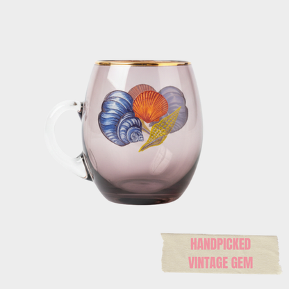 VINTAGE GLASS MUG WITH HAND-PAINTED MARINE MOTIFS