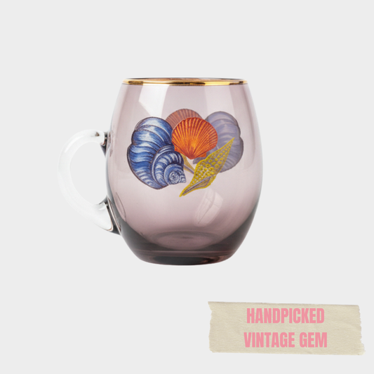 VINTAGE GLASS MUG WITH HAND-PAINTED MARINE MOTIFS