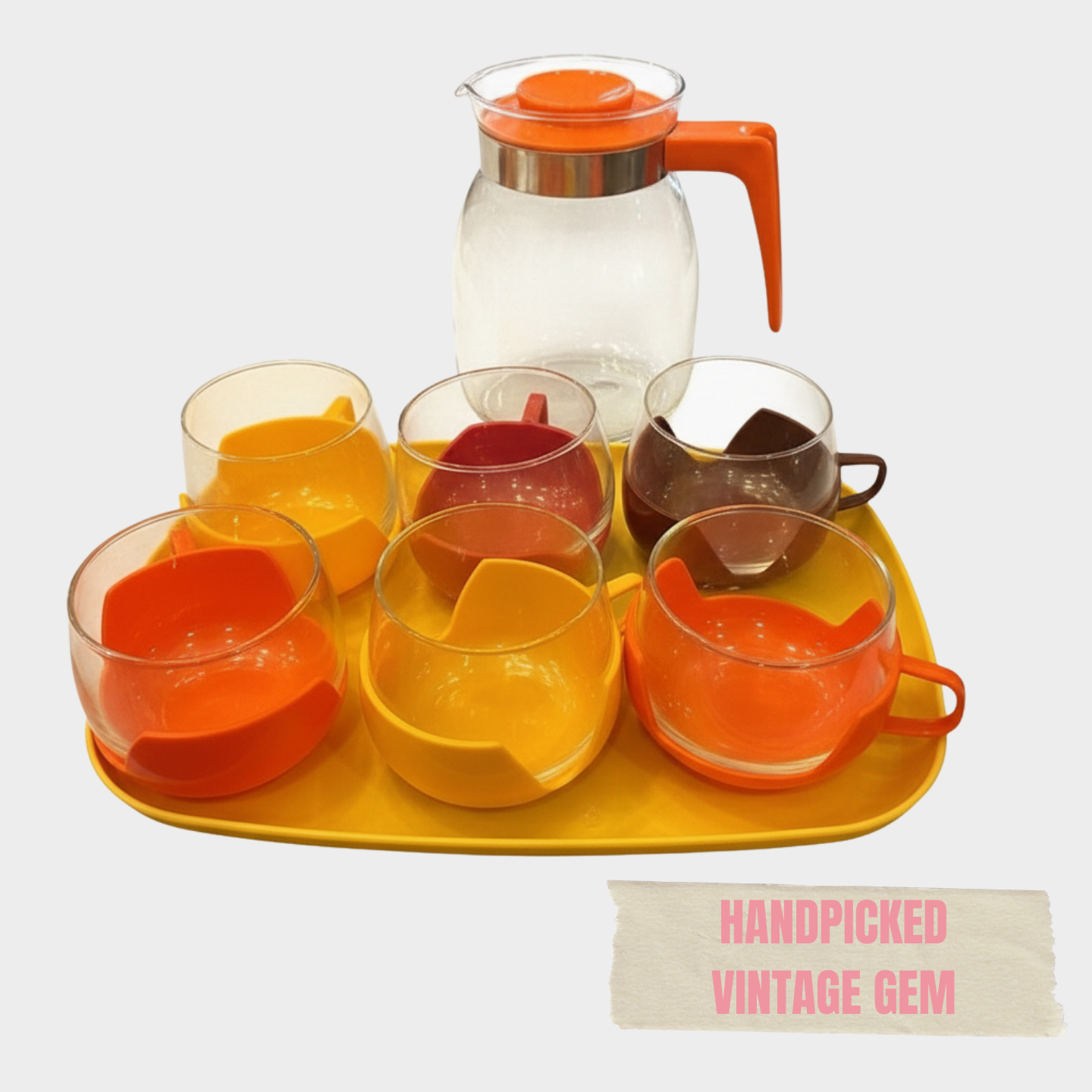 70S VINTAGE SET OF 6 CUPS AND PITCHER