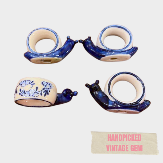VINTAGE DELFT BLUE SNAIL NAPKIN RINGS