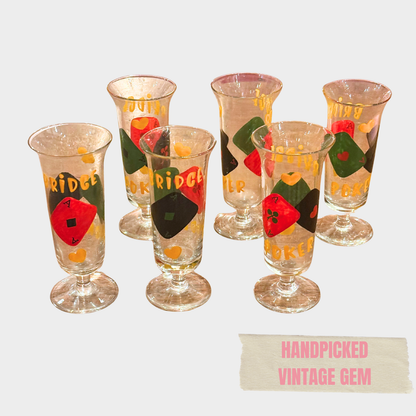 VINTAGE GLASSES SET IN PLAYING CARDS DESIGN