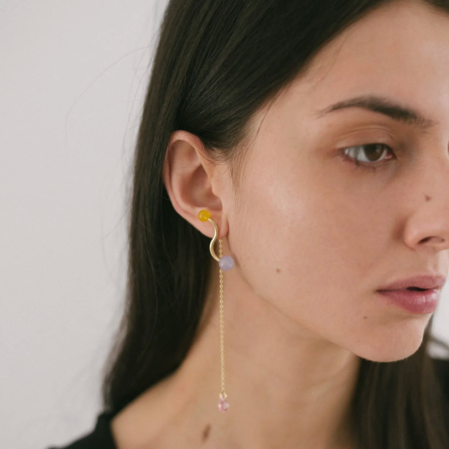 ASYMMETRICAL PINK CRYSTAL DROP EARRINGS