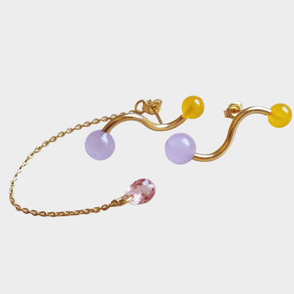 ASYMMETRICAL PINK CRYSTAL DROP EARRINGS