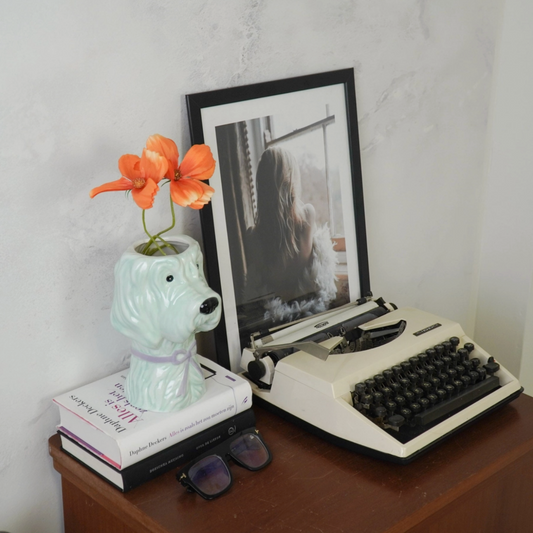 MINT GREEN AND LILAC DOG VASE