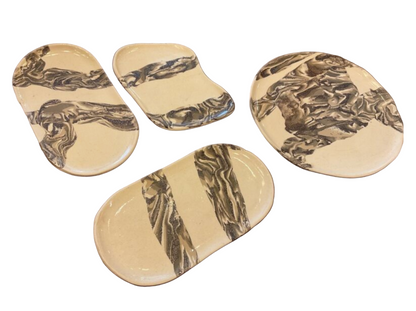 HANDMADE MARBLED CERAMIC 4 PLATE COMPOSITION