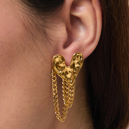 HEART & CHAIN GOLD EARRINGS