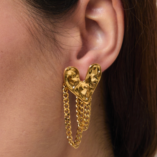 HEART & CHAIN GOLD EARRINGS