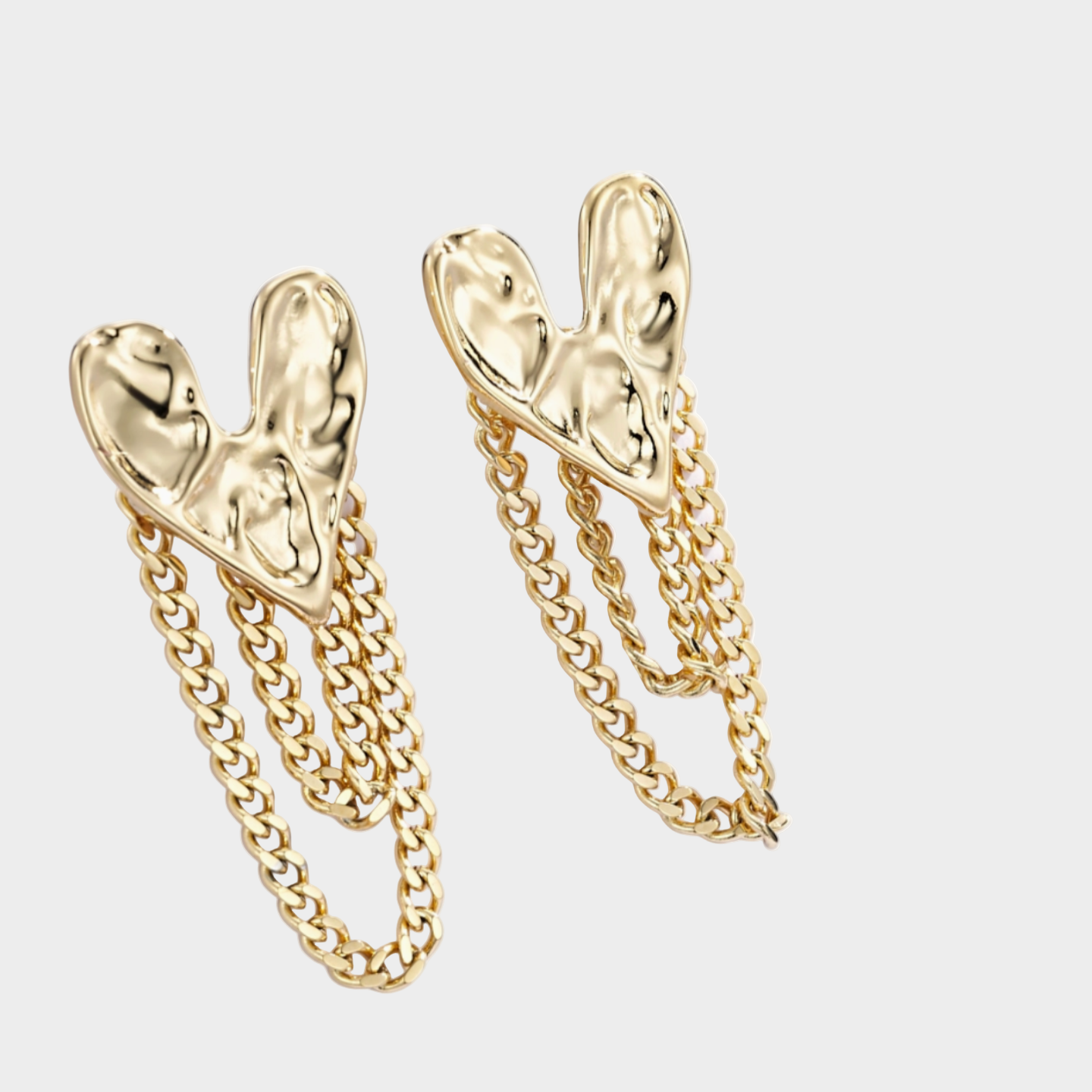 HEART & CHAIN GOLD EARRINGS