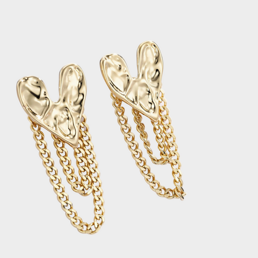 HEART & CHAIN GOLD EARRINGS