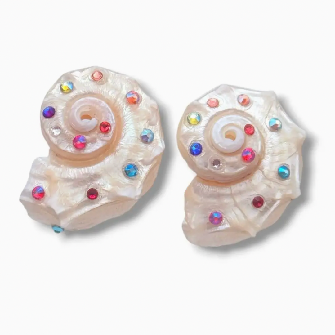 SHELL AND COLOURFUL CRYSTAL EARRINGS