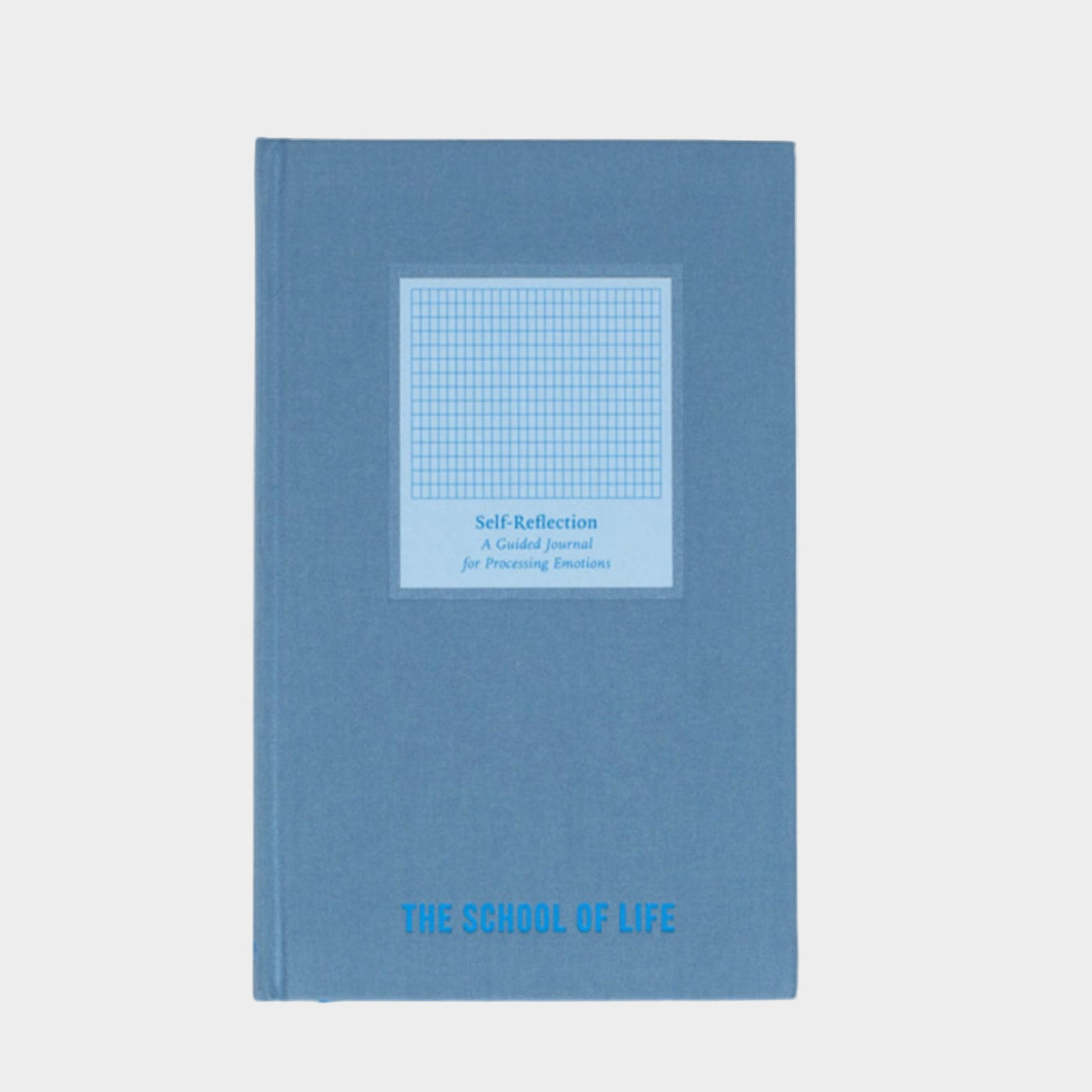 Blue notebook titled 'The School of Life' with a grid pattern on a white background