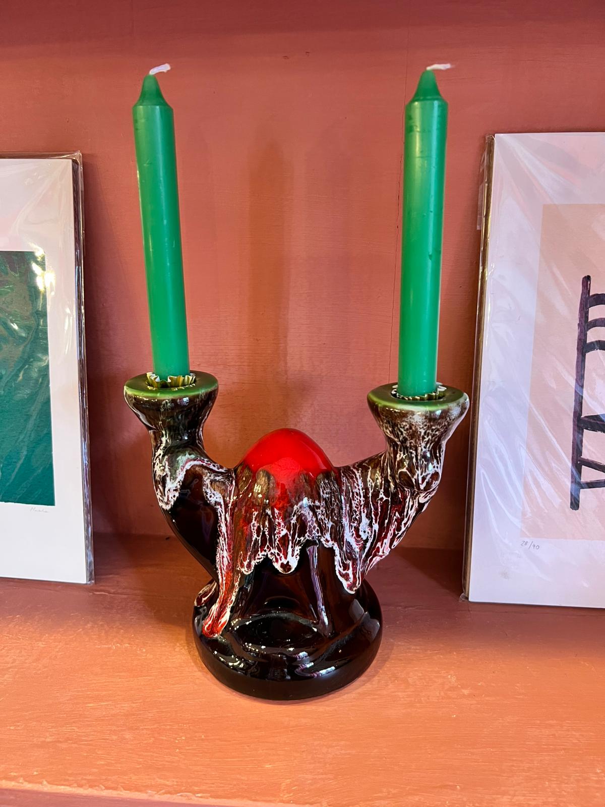 70'S LAVA GLAZE DBL CANDLE HOLDER