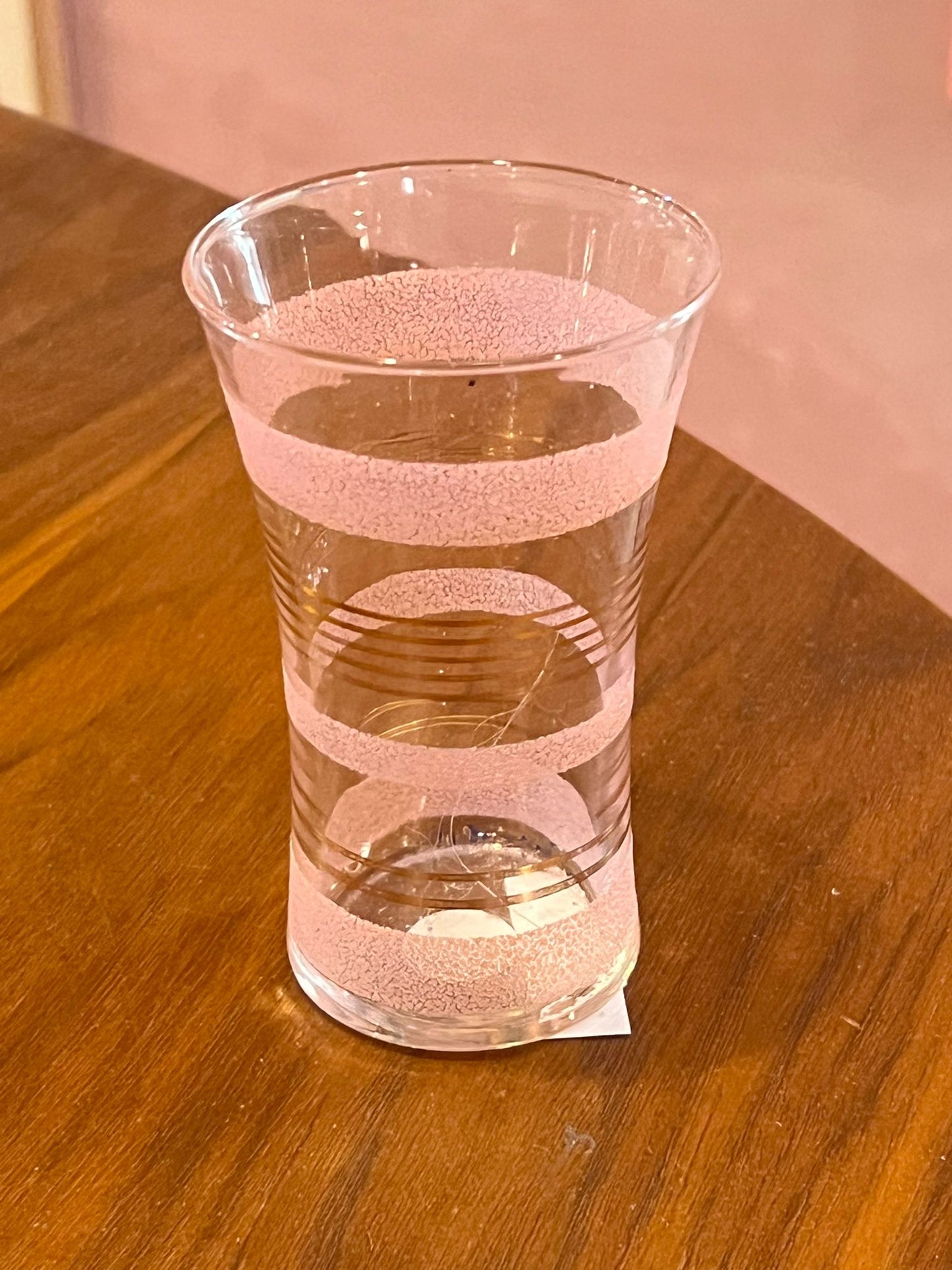 SINLE GLASS TUMBLER WITH FROSTED PINK AND GOLD ACCENTS