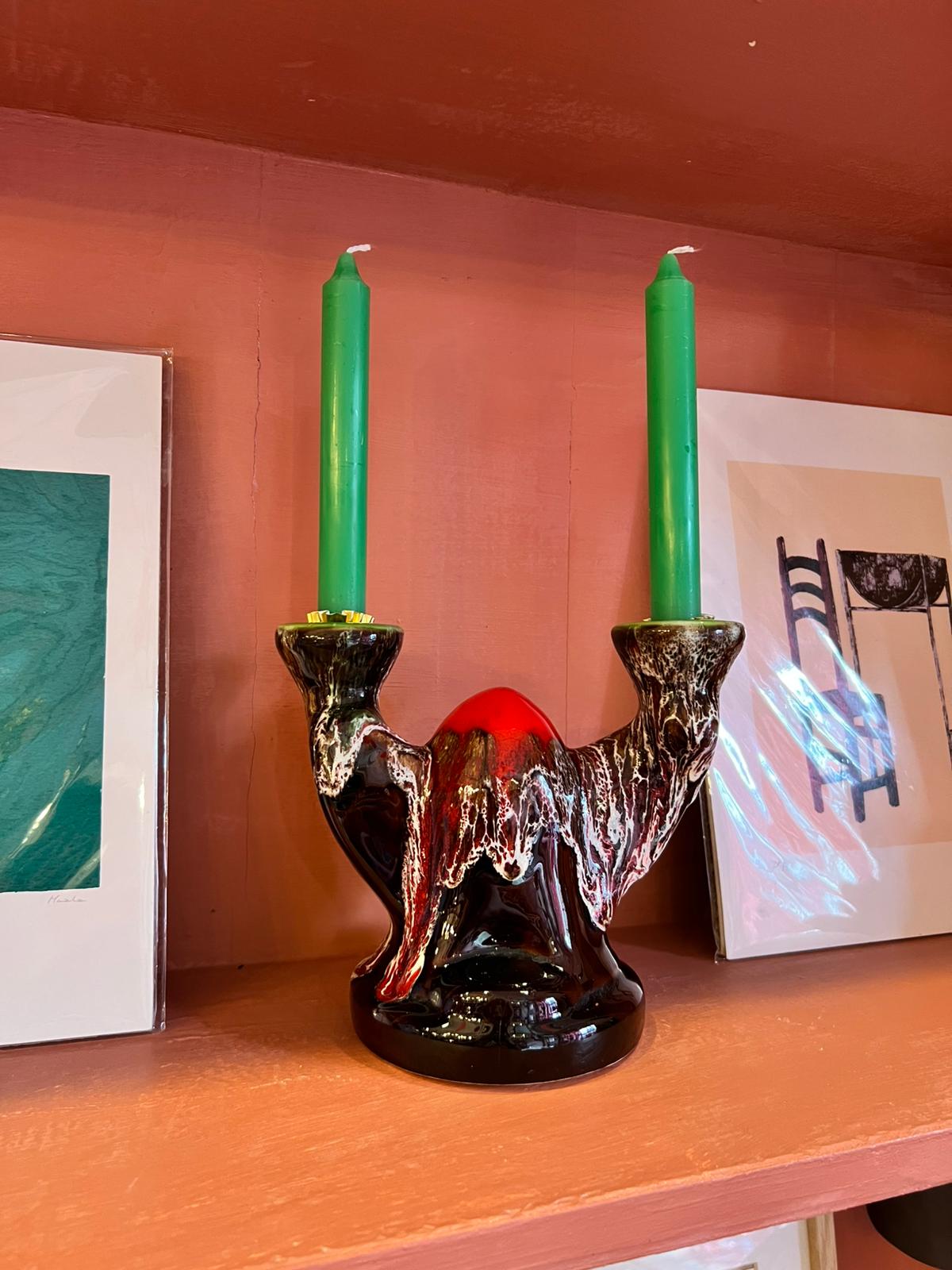 70'S LAVA GLAZE DBL CANDLE HOLDER