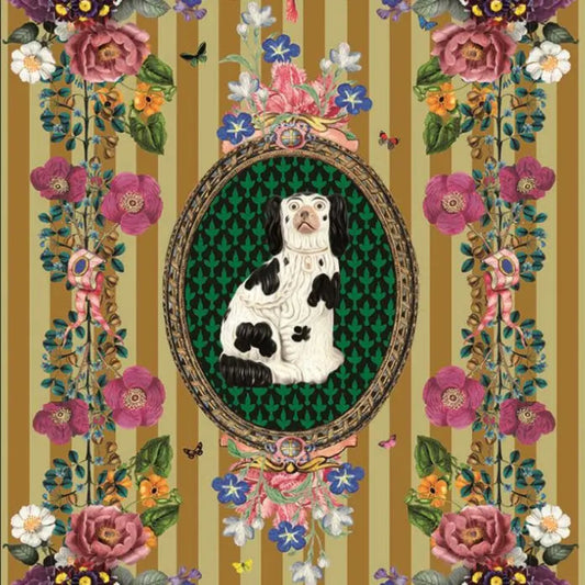 VINTAGE STAFFORDSHIRE DOG AND FLORALS PRINT