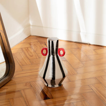 BLACK AND WHITE STRIPES CERAMIC VASE