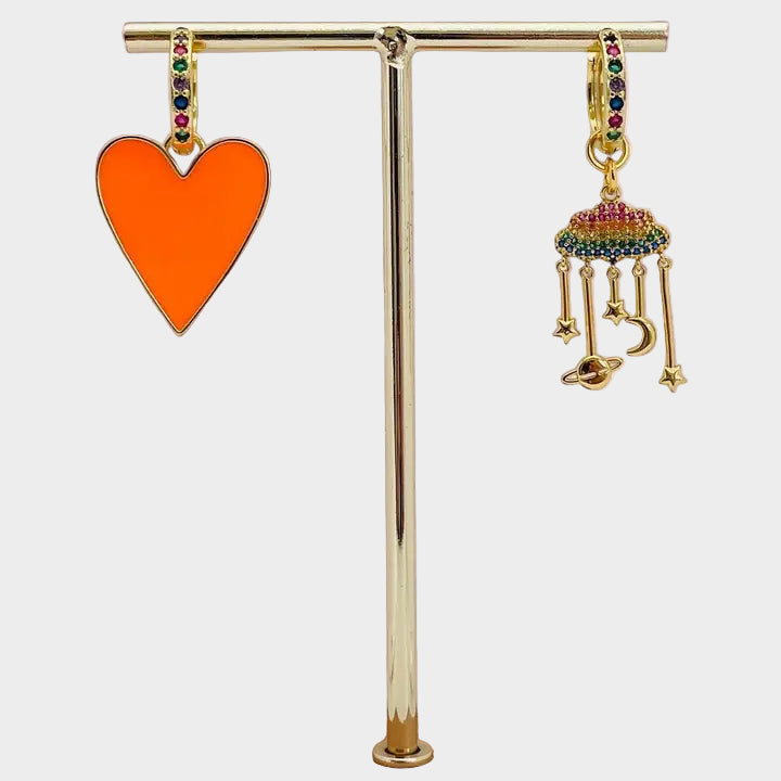 MISMATCH HOOP EARRINGS HEART AND CLOUD