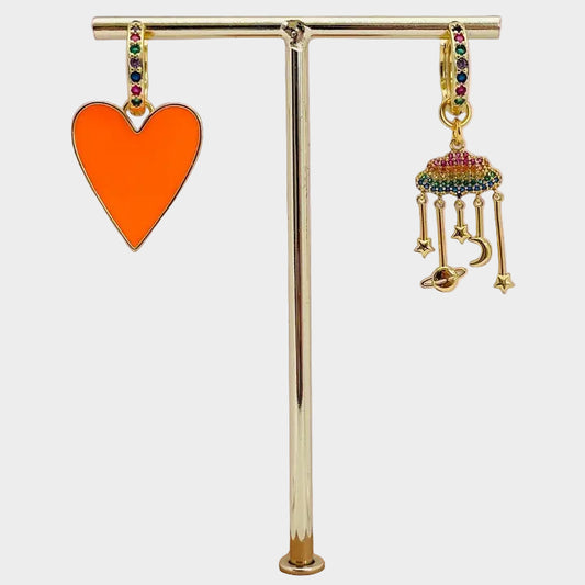MISMATCH HOOP EARRINGS HEART AND CLOUD