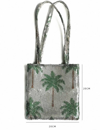 PALM TREES PAILLETTES SEQUIN BAG