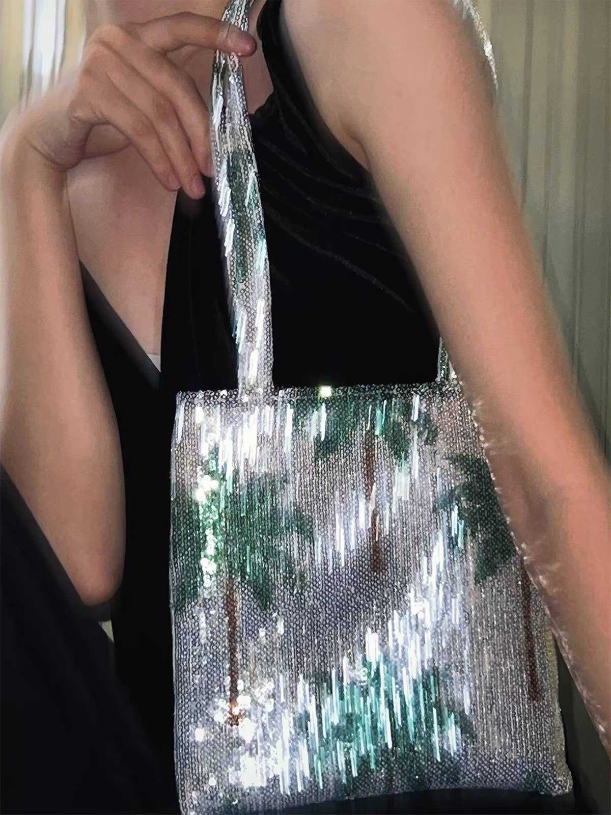 PALM TREES PAILLETTES SEQUIN BAG