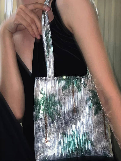 PALM TREES PAILLETTES SEQUIN BAG