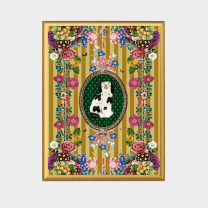 VINTAGE STAFFORDSHIRE DOG AND FLORALS PRINT