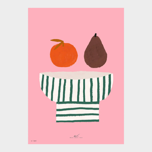 FRUIT BOWL ON PINK PRINT