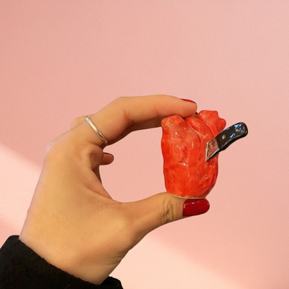HANDMADE CERAMIC HEART WITH KNIFE
