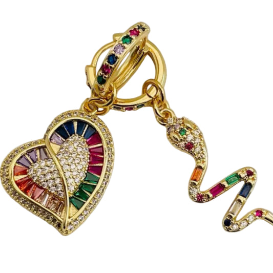 MISMATCHED HOOP EARRINGS SNAKE AND HEART