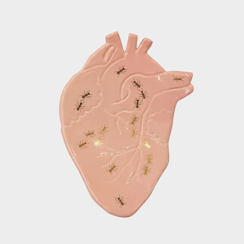 HANDMADE CERAMIC PINK HEART WITH ANTS