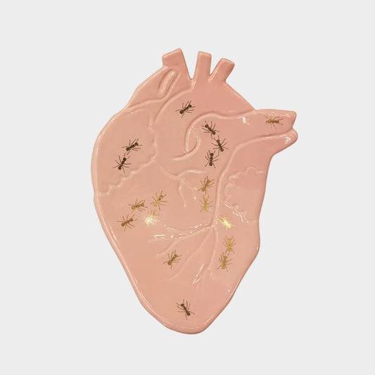 HANDMADE CERAMIC PINK HEART WITH ANTS