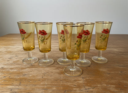 VINTAGE FLORAL AMBER GLASSES SET OF 6