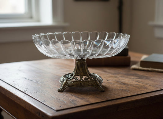 VINTAGE SILVER METAL PEDESTAL BOWL